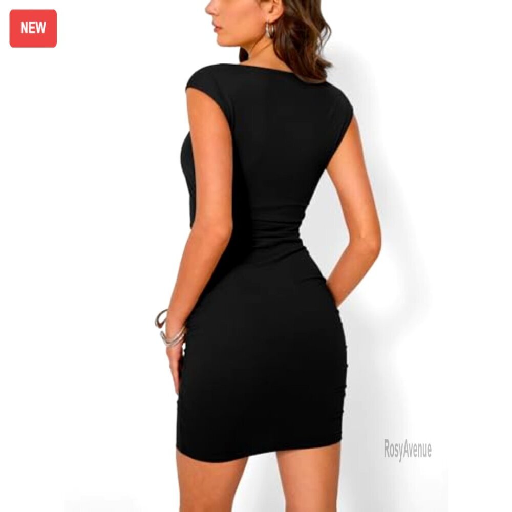 Sleeveless Boat Neck Bodycon Mini Dress Summer Party Club Casual - Picture 4 of 6